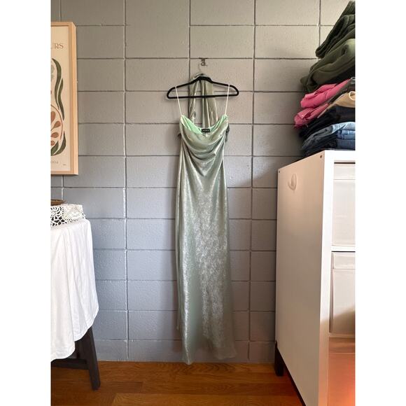 Women's Dana Foley NYC Strapless Long Maxi Tie Tube Blue Green Evening Gown sz M - Picture 7 of 8